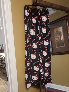 Hello Kitty Black & Pink Plush Pajama Bottoms